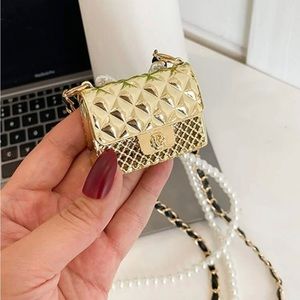 COPY - Mini Metallic  Pearl Decor Flap Square Bag,GOLD